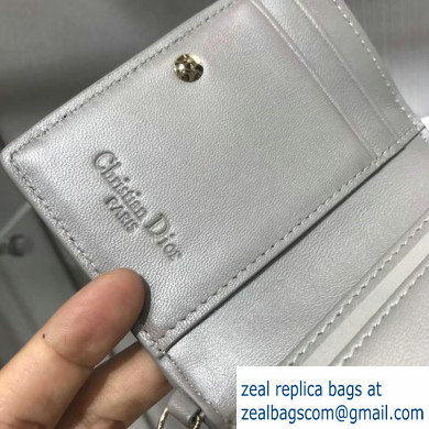 Lady Dior Card Holder with Flap in Cannage Lambskin Pearl Gray