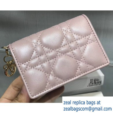 Lady Dior Card Holder with Flap in Cannage Lambskin Pearl Nude Pink