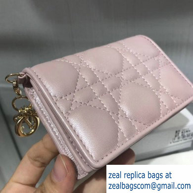 Lady Dior Card Holder with Flap in Cannage Lambskin Pearl Nude Pink