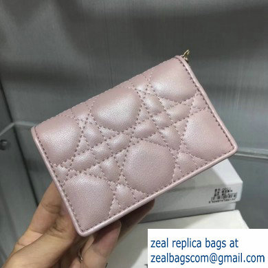 Lady Dior Card Holder with Flap in Cannage Lambskin Pearl Nude Pink