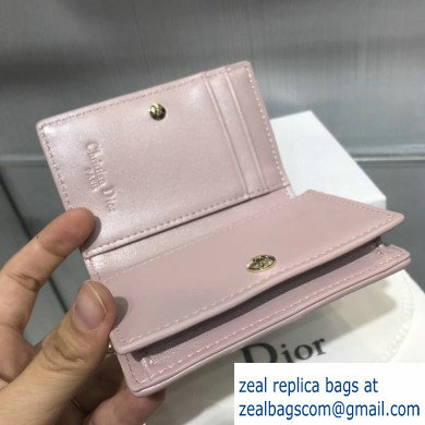 Lady Dior Card Holder with Flap in Cannage Lambskin Pearl Nude Pink