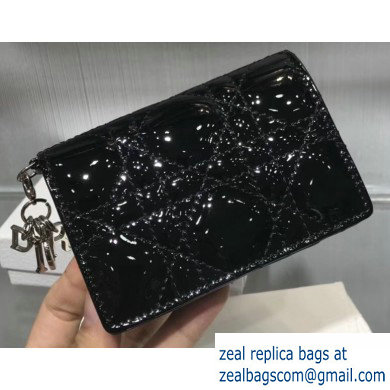Lady Dior Card Holder with Flap in Cannage Patent Black