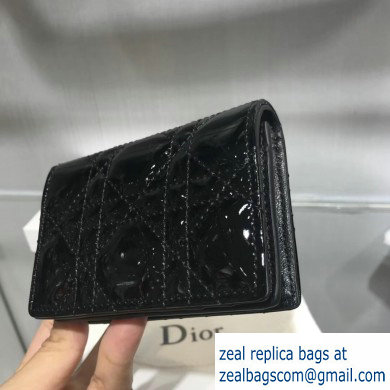 Lady Dior Card Holder with Flap in Cannage Patent Black