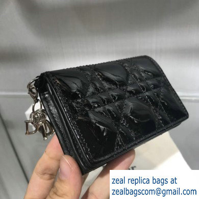 Lady Dior Card Holder with Flap in Cannage Patent Black