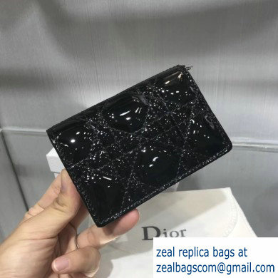 Lady Dior Card Holder with Flap in Cannage Patent Black