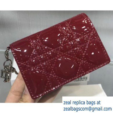 Lady Dior Card Holder with Flap in Cannage Patent Burgundy