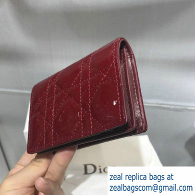 Lady Dior Card Holder with Flap in Cannage Patent Burgundy - Click Image to Close