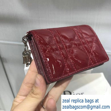 Lady Dior Card Holder with Flap in Cannage Patent Burgundy