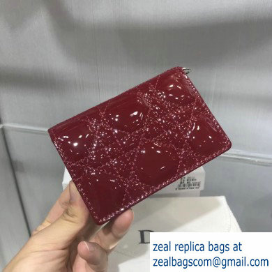 Lady Dior Card Holder with Flap in Cannage Patent Burgundy