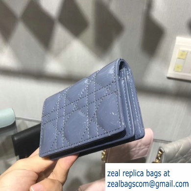 Lady Dior Card Holder with Flap in Cannage Patent Denim Blue - Click Image to Close