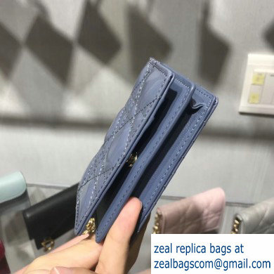 Lady Dior Card Holder with Flap in Cannage Patent Denim Blue