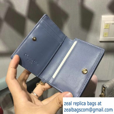 Lady Dior Card Holder with Flap in Cannage Patent Denim Blue