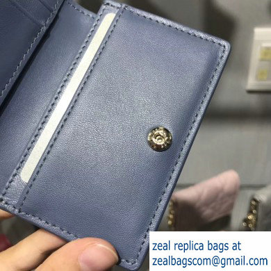 Lady Dior Card Holder with Flap in Cannage Patent Denim Blue - Click Image to Close