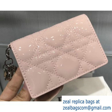 Lady Dior Card Holder with Flap in Cannage Patent Nude