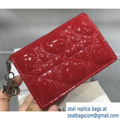 Lady Dior Card Holder with Flap in Cannage Patent Red