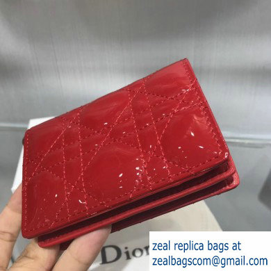 Lady Dior Card Holder with Flap in Cannage Patent Red