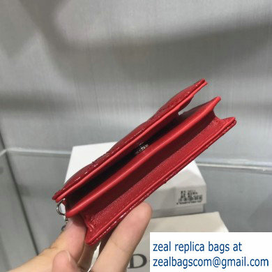 Lady Dior Card Holder with Flap in Cannage Patent Red