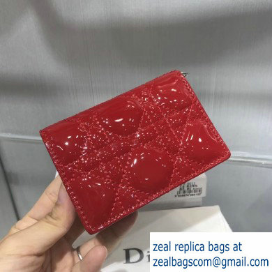Lady Dior Card Holder with Flap in Cannage Patent Red