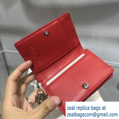 Lady Dior Card Holder with Flap in Cannage Patent Red