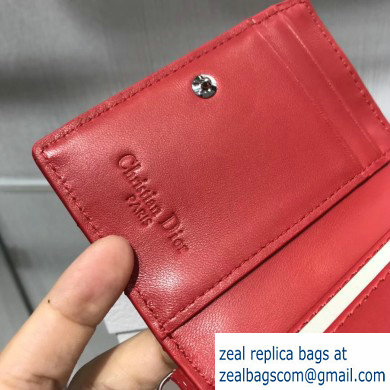 Lady Dior Card Holder with Flap in Cannage Patent Red