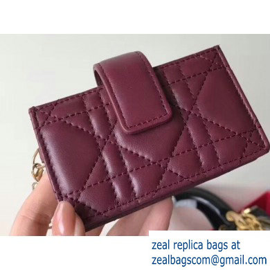 Lady Dior Gusseted Card Holder with 5 pockets in Cannage Lambskin Burgundy