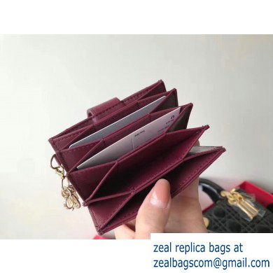 Lady Dior Gusseted Card Holder with 5 pockets in Cannage Lambskin Burgundy