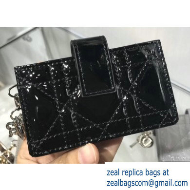 Lady Dior Gusseted Card Holder with 5 pockets in Cannage Patent Black