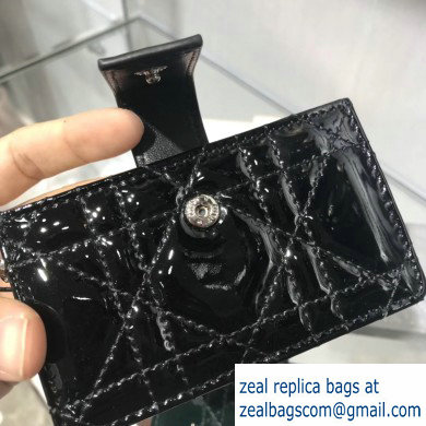 Lady Dior Gusseted Card Holder with 5 pockets in Cannage Patent Black - Click Image to Close