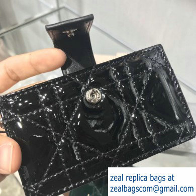 Lady Dior Gusseted Card Holder with 5 pockets in Cannage Patent Black