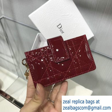 Lady Dior Gusseted Card Holder with 5 pockets in Cannage Patent Burgundy/Gold - Click Image to Close