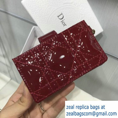 Lady Dior Gusseted Card Holder with 5 pockets in Cannage Patent Burgundy/Gold