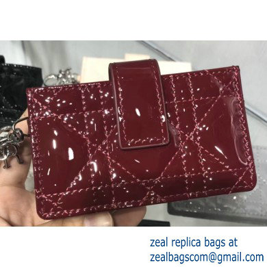 Lady Dior Gusseted Card Holder with 5 pockets in Cannage Patent Burgundy/Silver - Click Image to Close