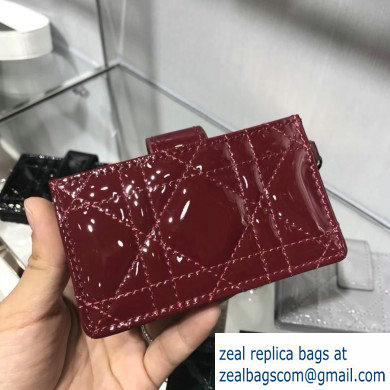 Lady Dior Gusseted Card Holder with 5 pockets in Cannage Patent Burgundy/Silver - Click Image to Close
