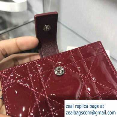 Lady Dior Gusseted Card Holder with 5 pockets in Cannage Patent Burgundy/Silver