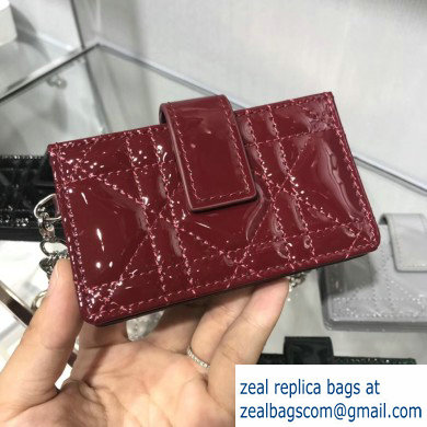 Lady Dior Gusseted Card Holder with 5 pockets in Cannage Patent Burgundy/Silver - Click Image to Close