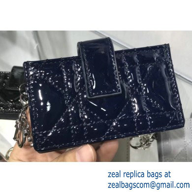 Lady Dior Gusseted Card Holder with 5 pockets in Cannage Patent Dark Blue - Click Image to Close