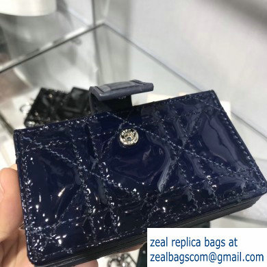 Lady Dior Gusseted Card Holder with 5 pockets in Cannage Patent Dark Blue