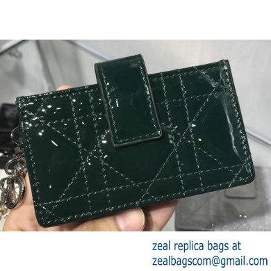 Lady Dior Gusseted Card Holder with 5 pockets in Cannage Patent Dark Green
