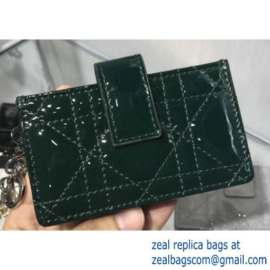 Lady Dior Gusseted Card Holder with 5 pockets in Cannage Patent Dark Green - Click Image to Close