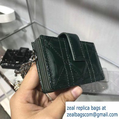 Lady Dior Gusseted Card Holder with 5 pockets in Cannage Patent Dark Green
