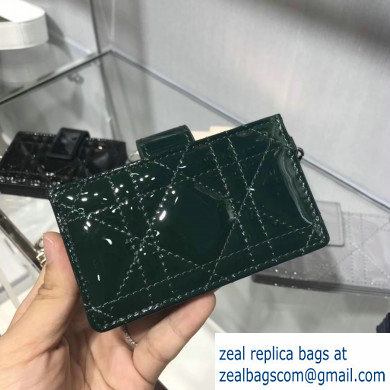 Lady Dior Gusseted Card Holder with 5 pockets in Cannage Patent Dark Green - Click Image to Close