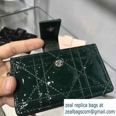 Lady Dior Gusseted Card Holder with 5 pockets in Cannage Patent Dark Green