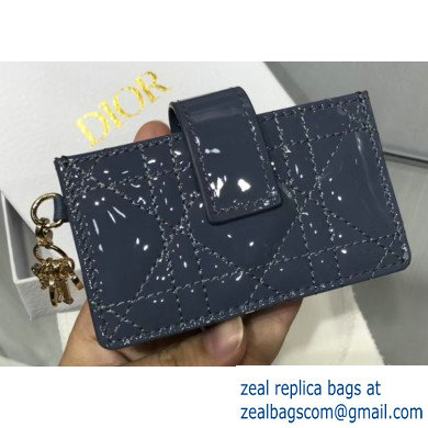 Lady Dior Gusseted Card Holder with 5 pockets in Cannage Patent Denim Blue