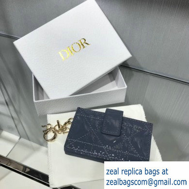 Lady Dior Gusseted Card Holder with 5 pockets in Cannage Patent Denim Blue - Click Image to Close