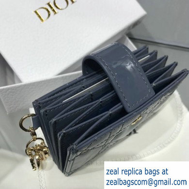 Lady Dior Gusseted Card Holder with 5 pockets in Cannage Patent Denim Blue