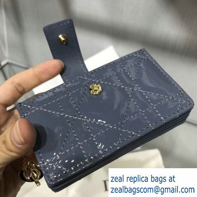 Lady Dior Gusseted Card Holder with 5 pockets in Cannage Patent Denim Blue - Click Image to Close