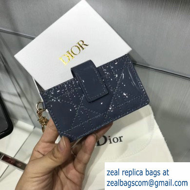Lady Dior Gusseted Card Holder with 5 pockets in Cannage Patent Denim Blue - Click Image to Close