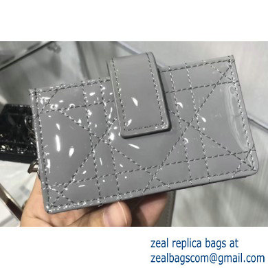 Lady Dior Gusseted Card Holder with 5 pockets in Cannage Patent Gray