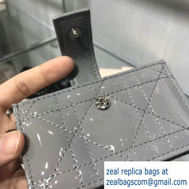 Lady Dior Gusseted Card Holder with 5 pockets in Cannage Patent Gray - Click Image to Close