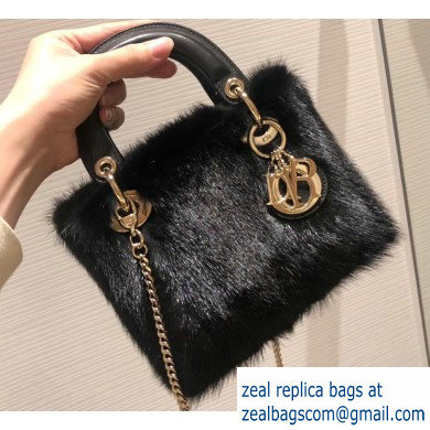 Lady Dior Mink Fur Mini Bag Black 2019 - Click Image to Close